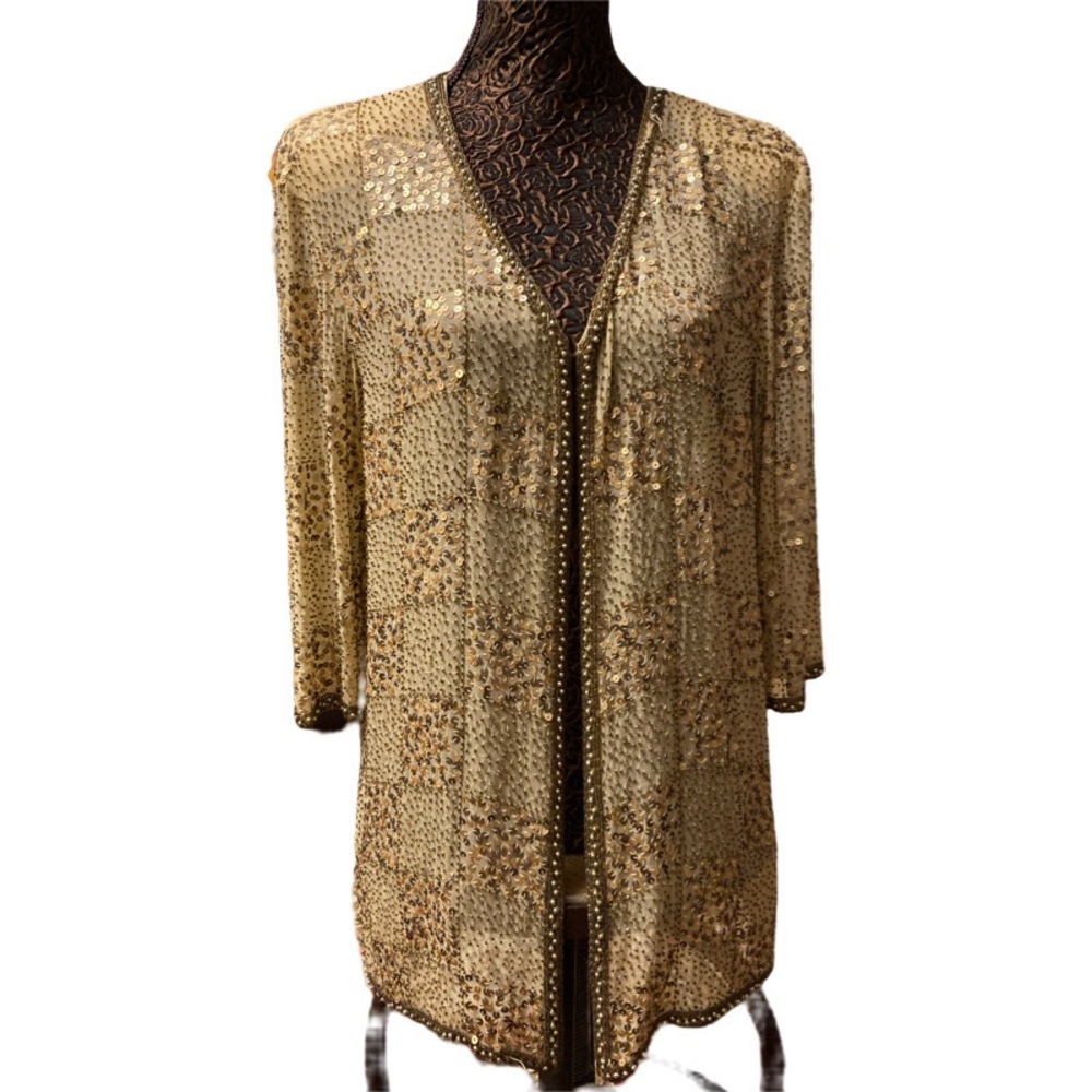 FREE W/P💝Embroidered beads sequins camel cardigan